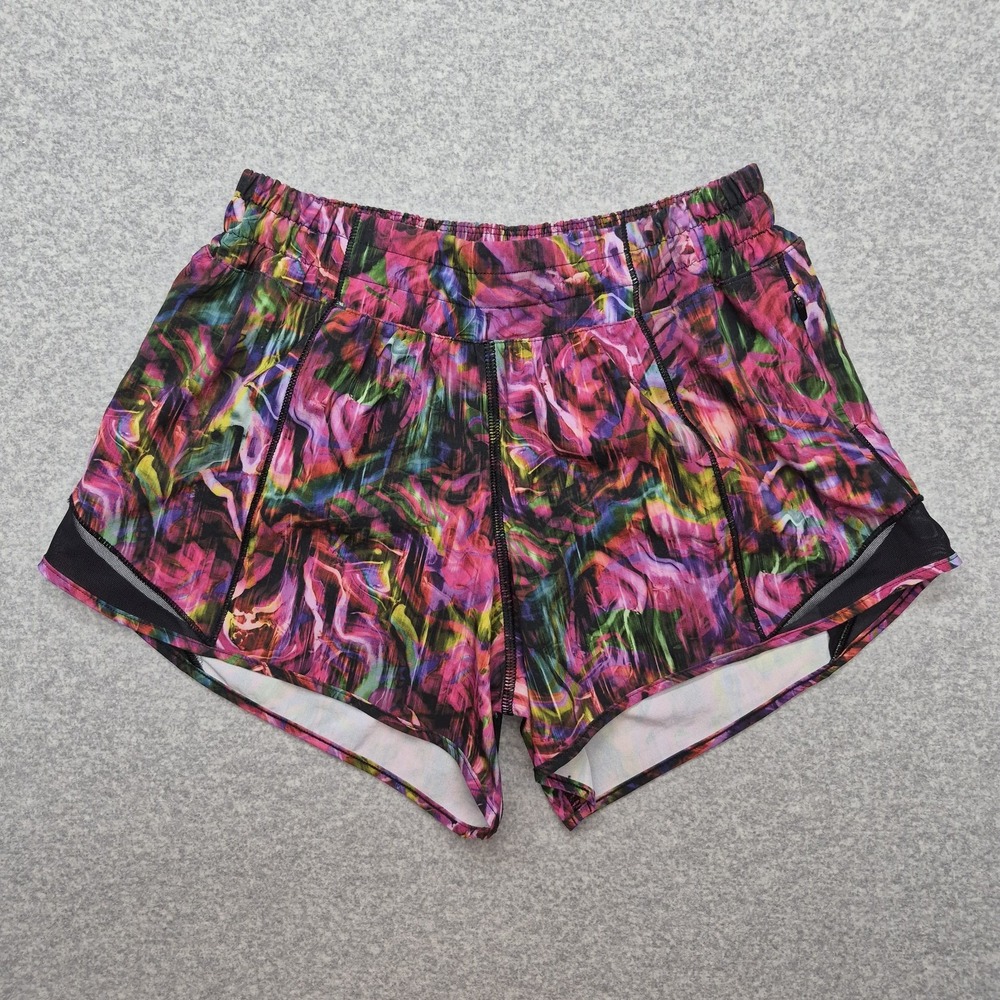 Lululemon Hotty Hot Low Rise Lined Shorts Size 4 Tall 4" Pink Hyper Flow Multi